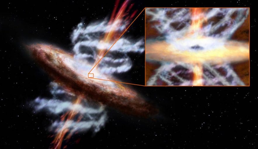 trou noir supermassif sorties ejections ultra froides gaz particules