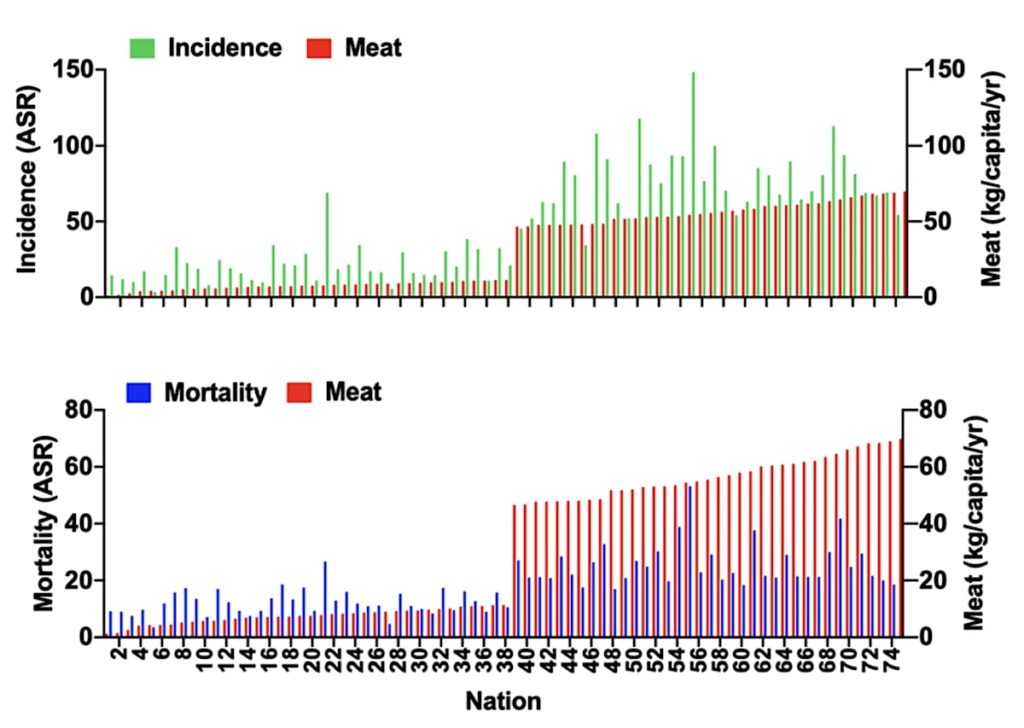 graphique correlation consommation viande cancer colorectal