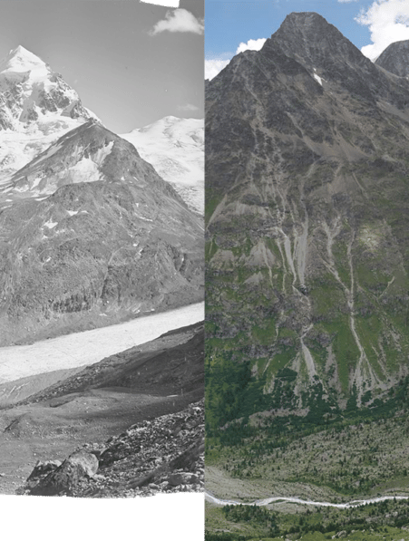 comparaison glacier suisse perte volume moitie depuis 1931