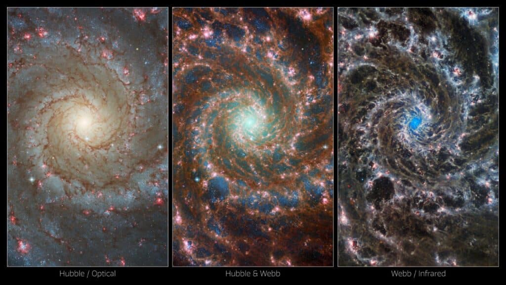 multi vision galaxie m74 webb hubble