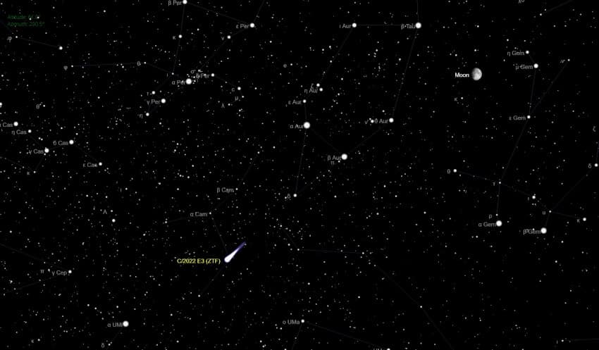 carte ciel comète C/2022 E3 ZTF février 2023