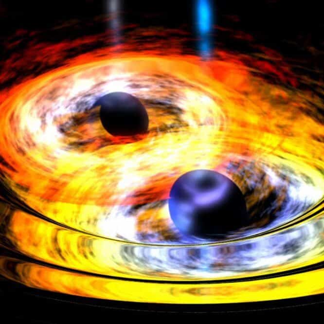 des chercheurs fournissent une modelisation 100 fois plus precise des ondes gravitationnelles issues de la fusion des trous noirs couv