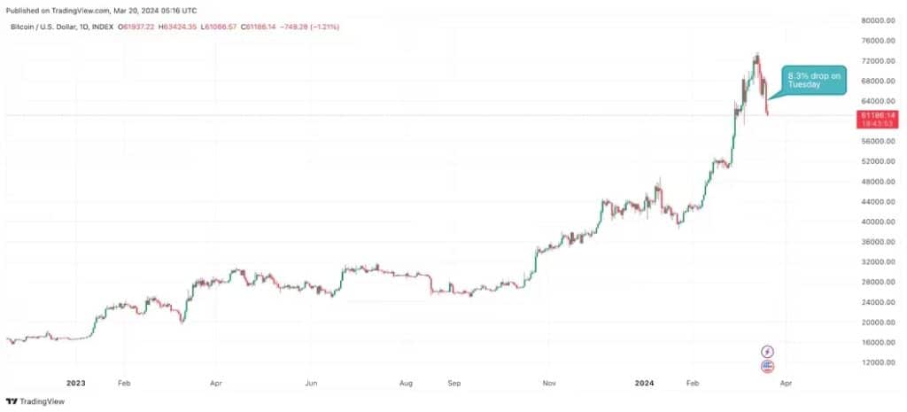 chute bitcoin 2024