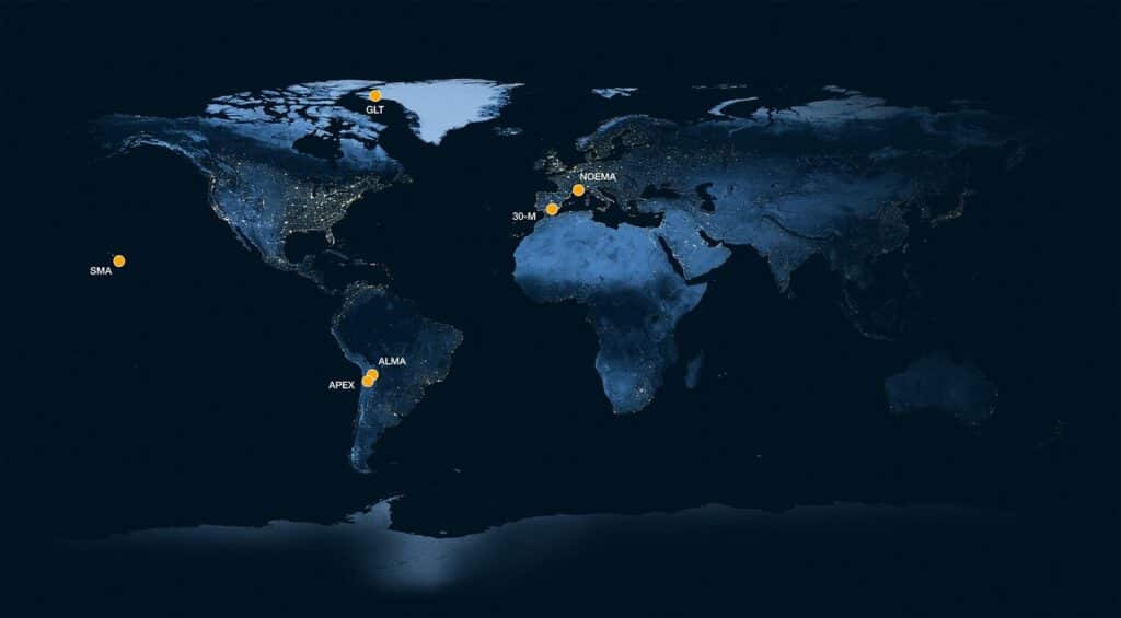 Location of the observatories used in an EHT pilot experiment