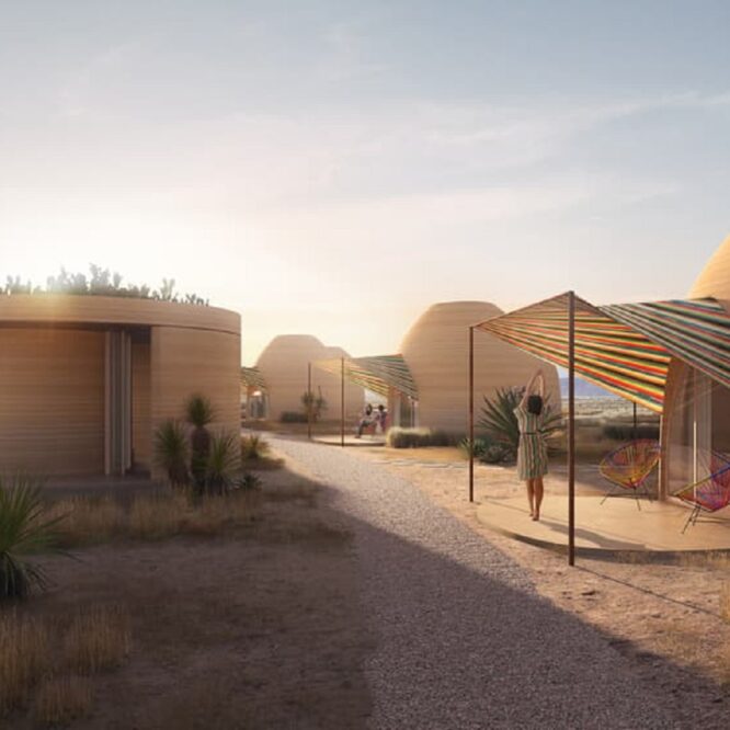 El Cosmico le premier hôtel au monde imprimé en 3D commence à s élever dans le désert du Texas