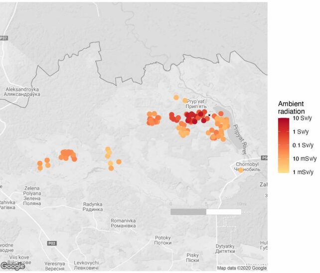 Une carte de la zone d'exclusion de Tchernobyl