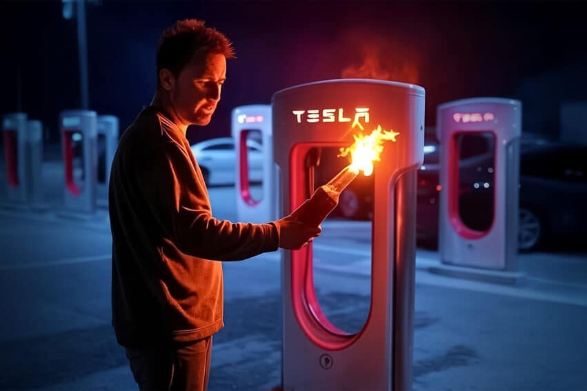 il tente incendier bornes tesla et s embrase couv