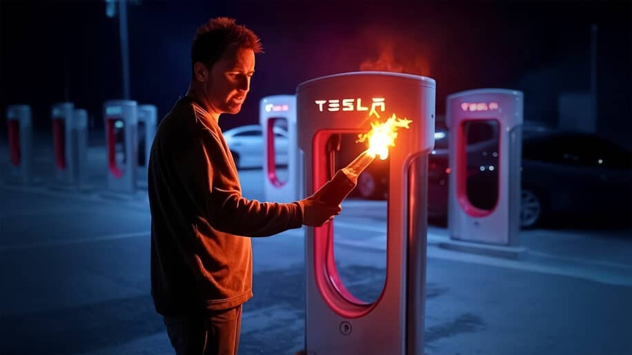 il tente incendier bornes tesla et s embrase couv